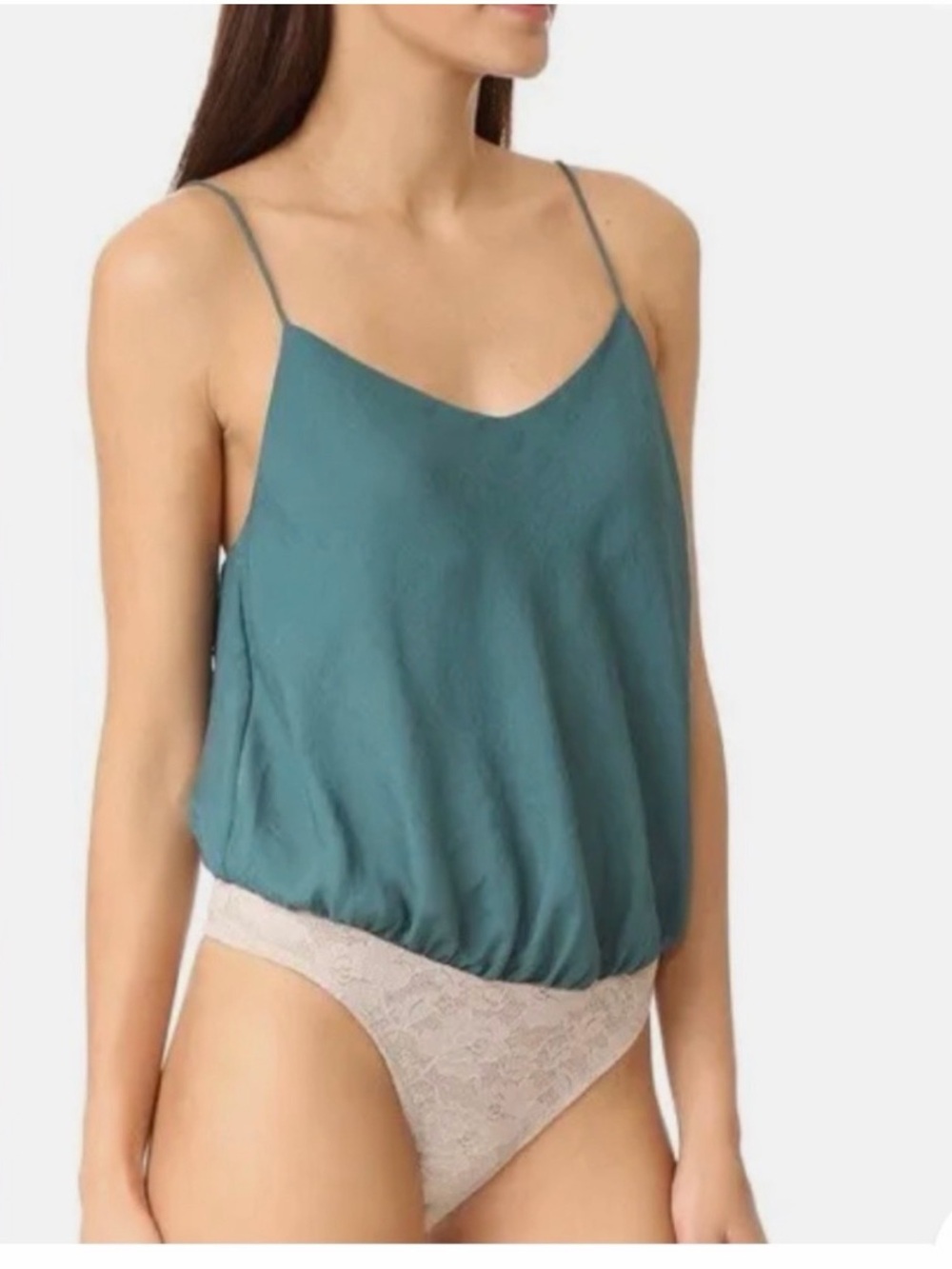 Free People Turning Heads Teal Satin Body Suit